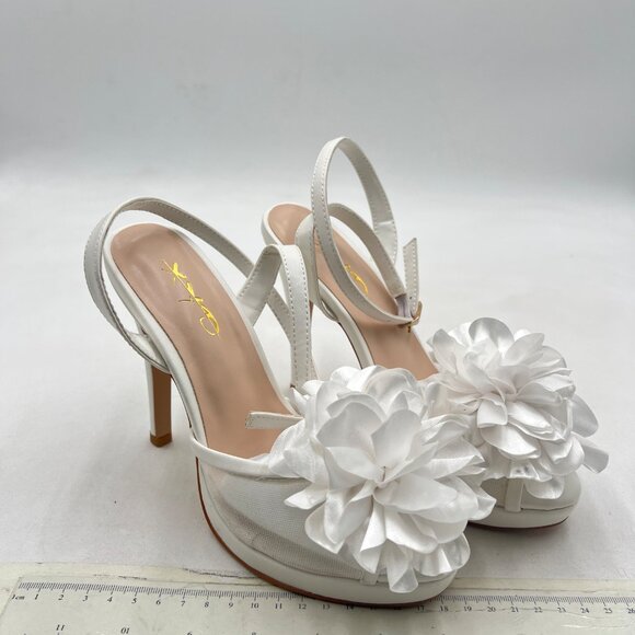 XYD White Mesh Flower Open Toe Sandals Stiletto Heels Platform Ankle Strap Pumps - Picture 7 of 8